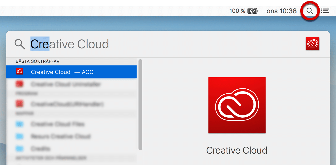Sök efter Creative Cloud