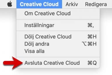 Avsluta programmet Creative Cloud