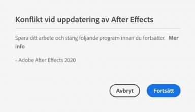 Creative Cloud varning vid uppdatering