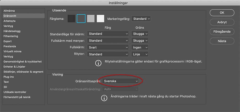 Ändra språk i Photoshop