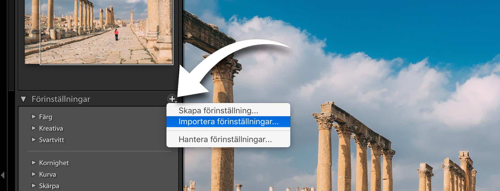 Importera förinställningar i Lightroom Classic