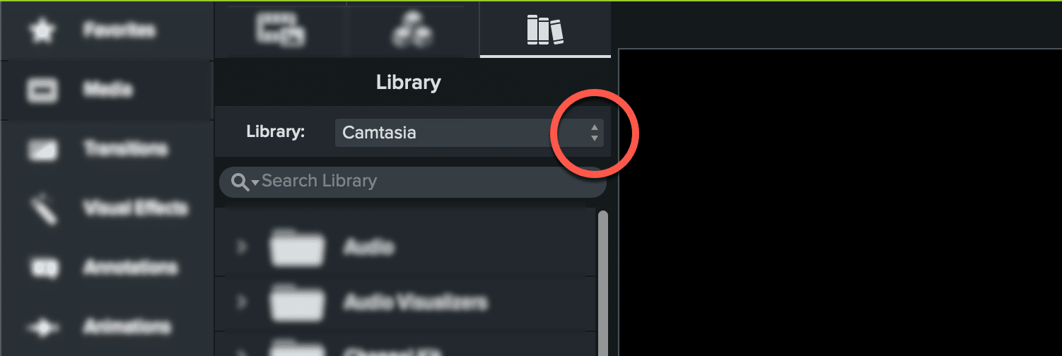 skärmbild på rullista i Camtasia