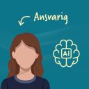 Illustration av kvinna bredvid AI-symbol