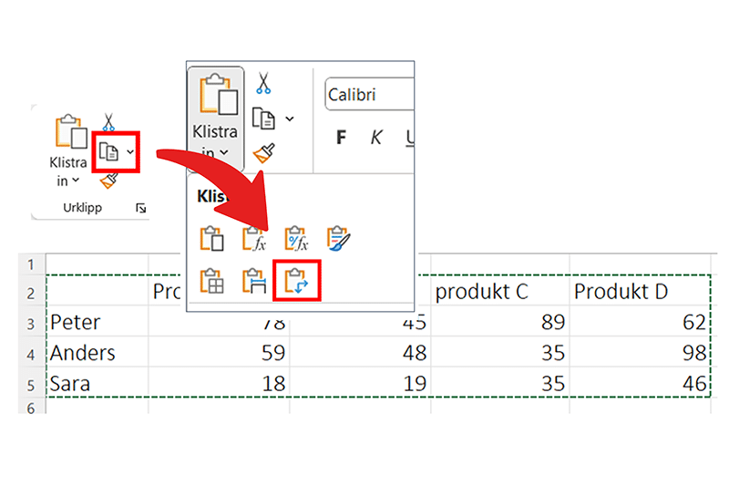 Funktionen Transponera i Excel