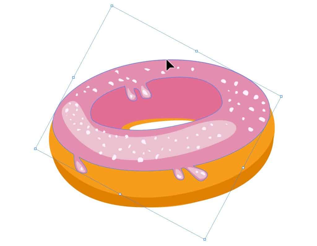 En illustration av en munk där ett lager är markerat med den svarta pilen i Illustrator.