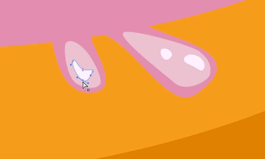 En inzoomad illustration på en munk där den vita pilen i Illustrator är aktiv för ändra en bana illustrationen.