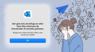 Illustration på ett fönster som nekar fildelning och en irriterad tjej