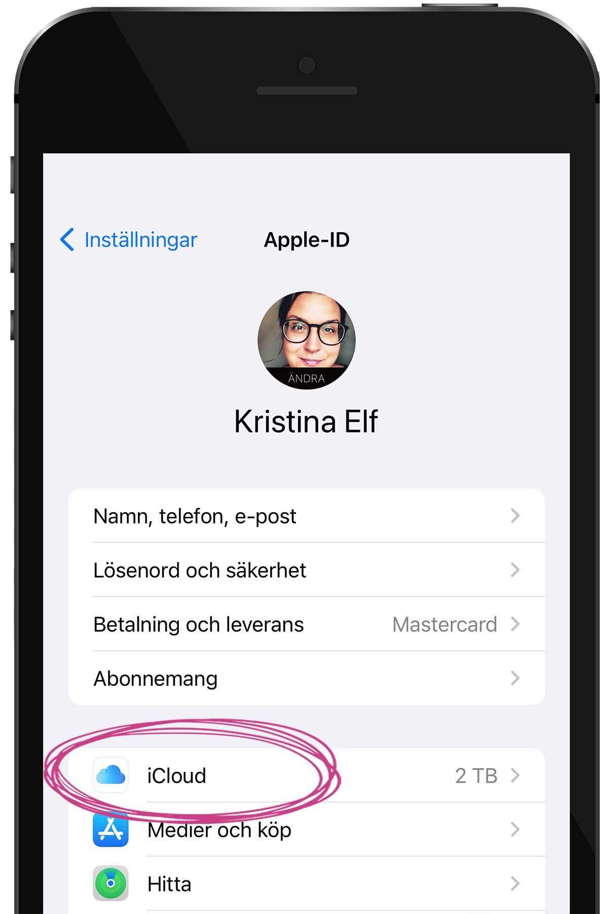 Skärmdump på en iphone som visar inställningar för säkerhetskopiering