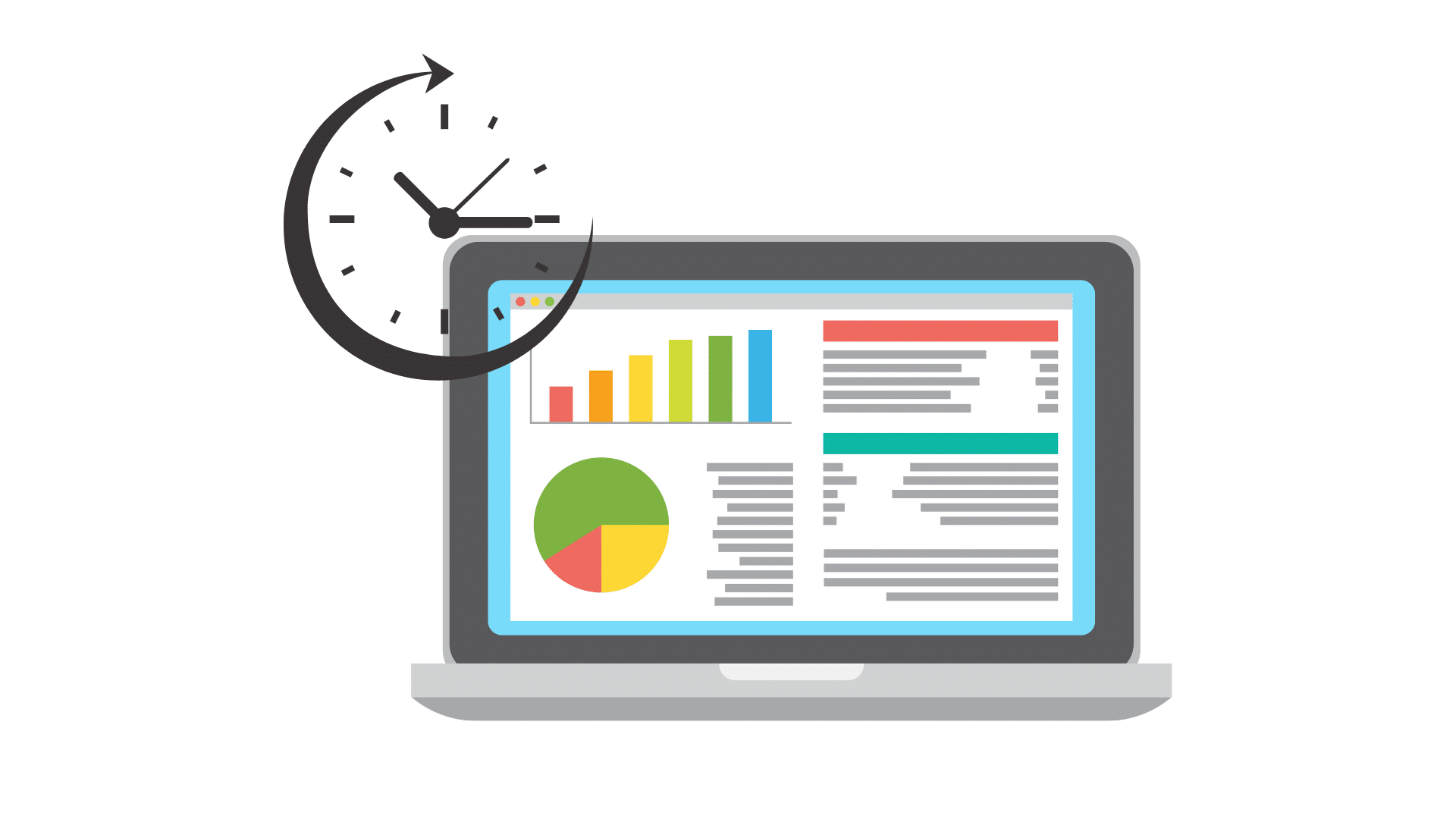 En datorskärm med illustration av statistik