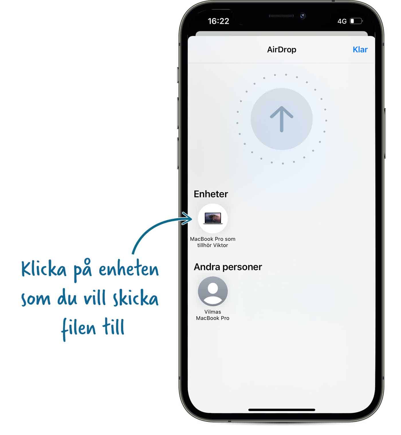 Skärmdump på airdropdelning