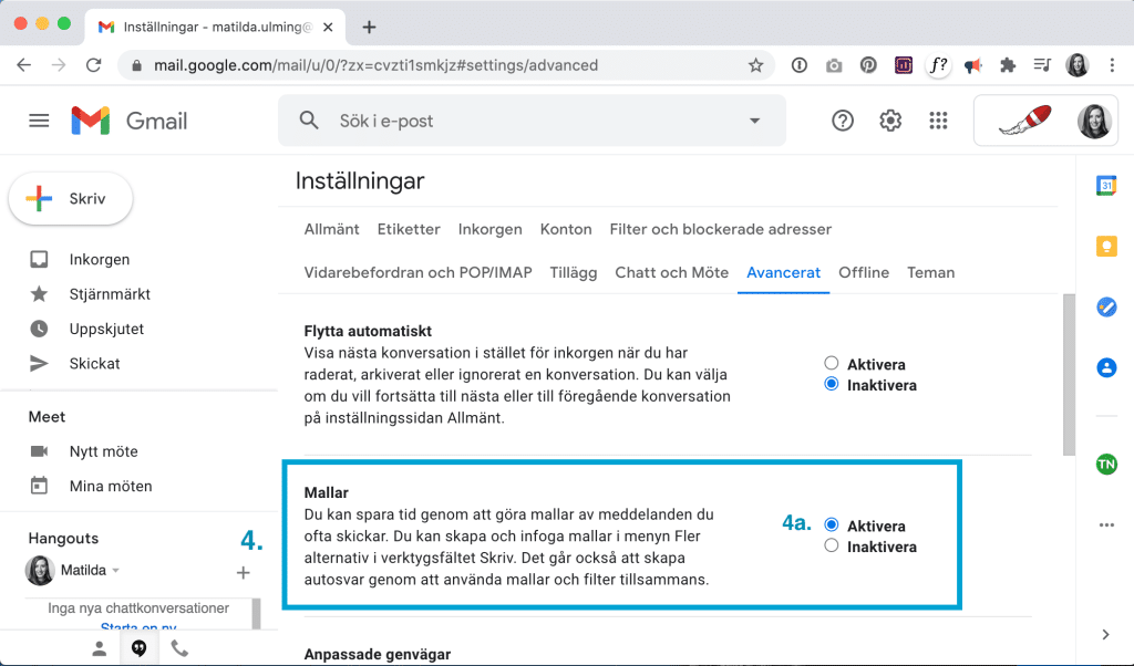 Gmail aktivera mallar.