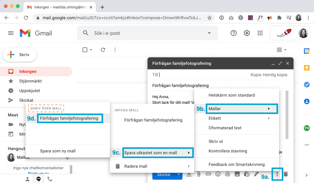 Gmail uppdatera mall.