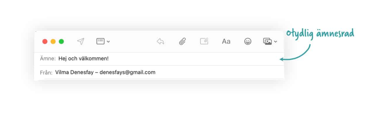 Skärmdump på ett mail med en bra ämnesrad