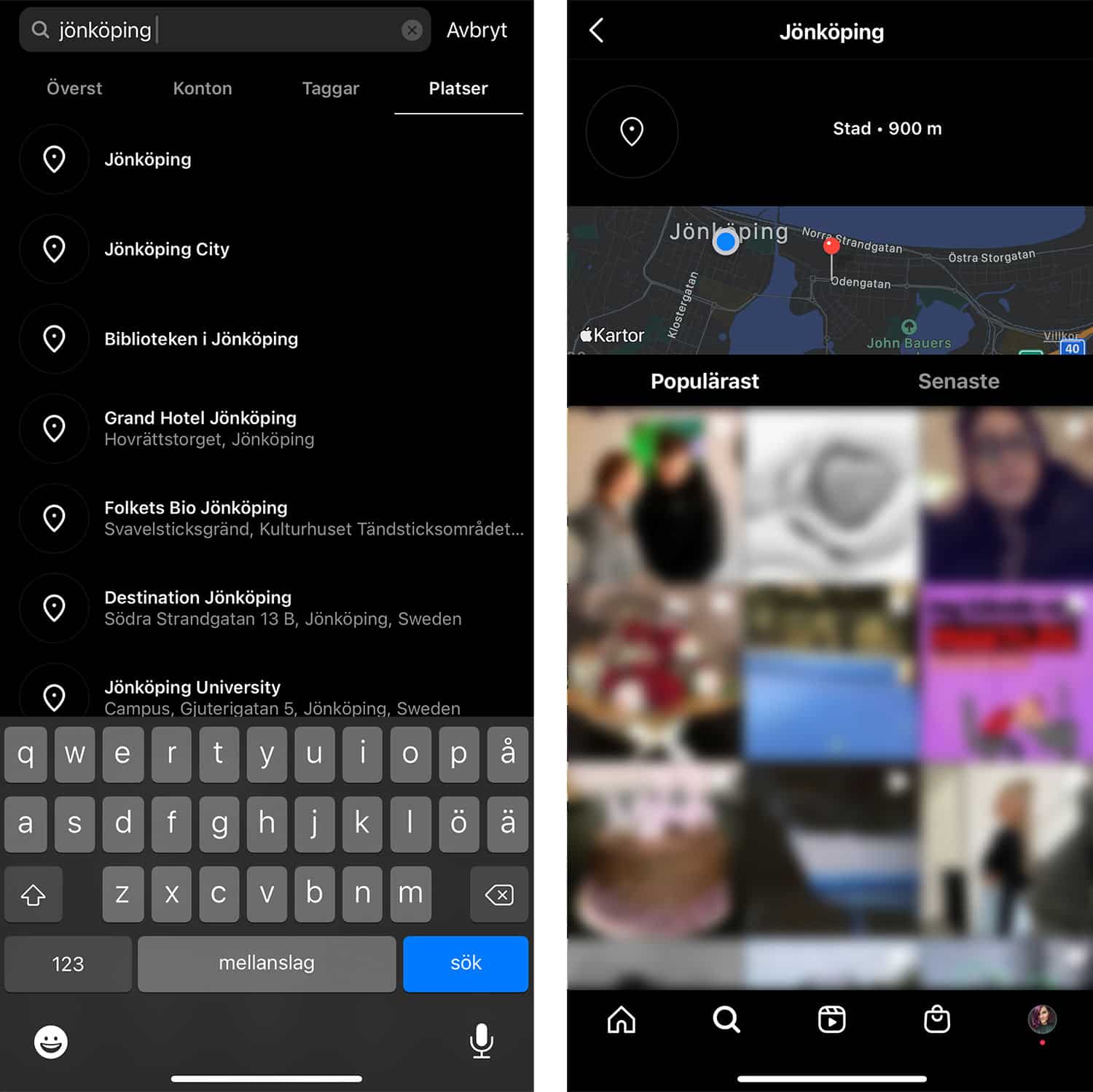 Skärmdump som visar utforskar-läget på Instagram