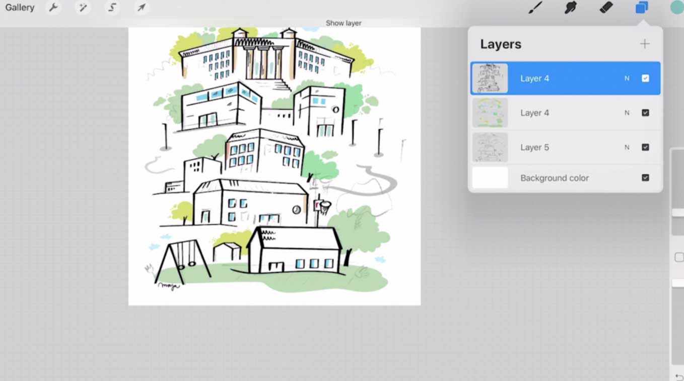 Ett ritark med flera lager i Procreate.