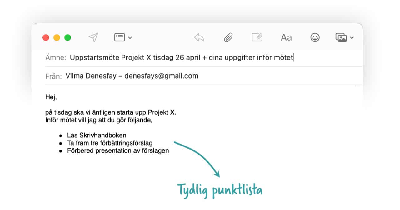 SKärmdump på text som har punktlista