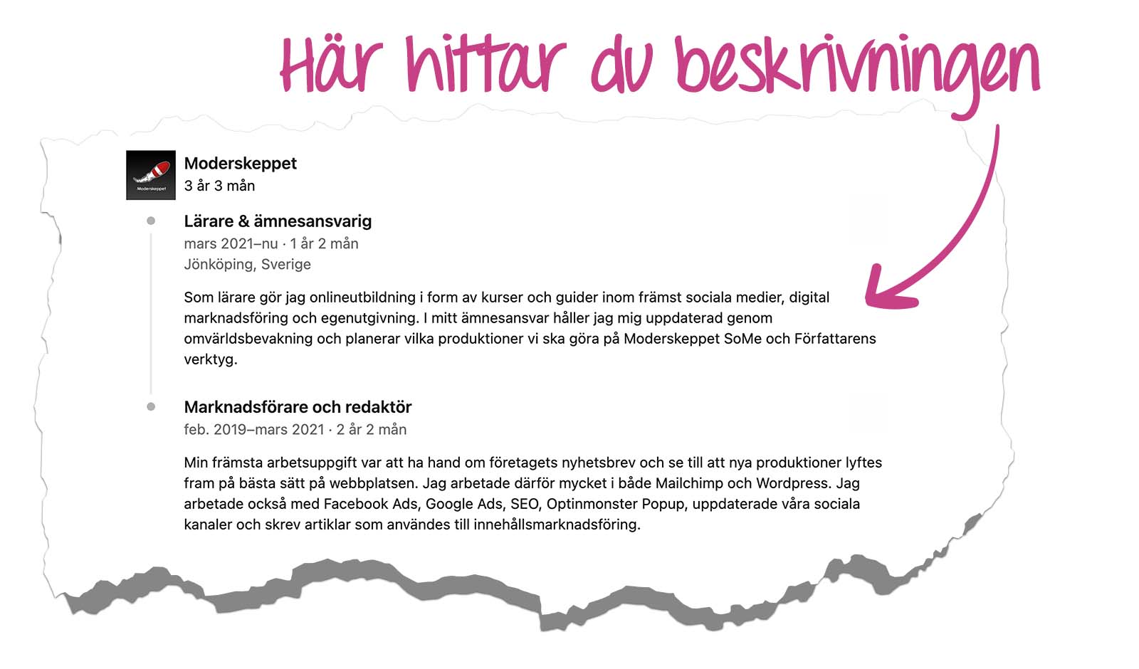Beskrivning på LinkedIn