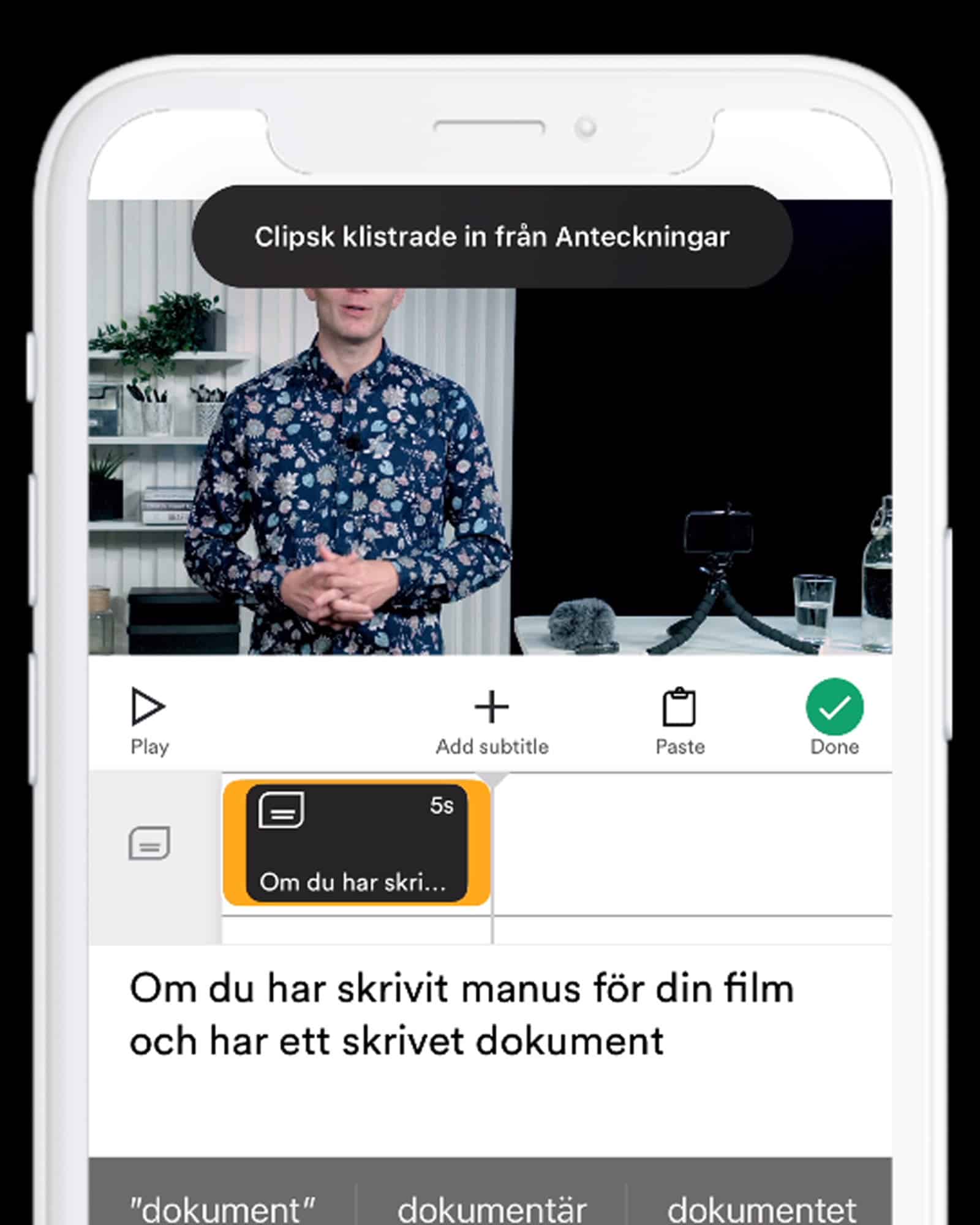 En skärmdump av appen clipsk med verktyget subtitles