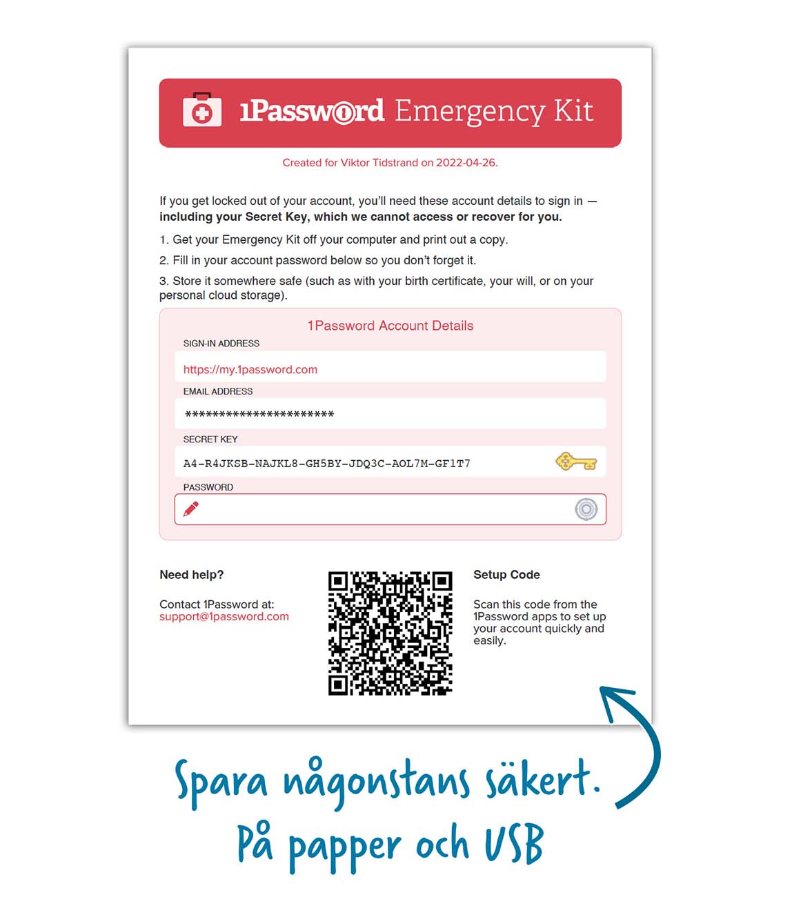 Bild på 1passwords emergency kit