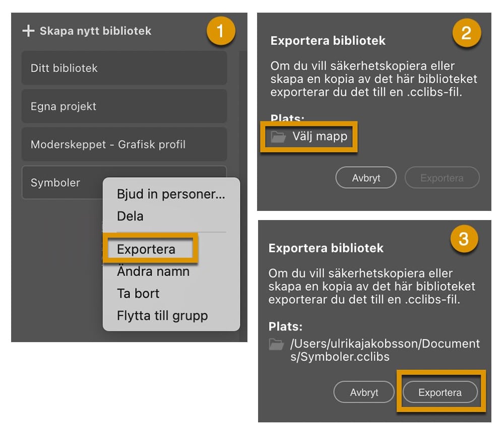 Tre enkla steg för att exportera ett CC Bibliotek