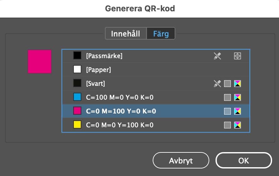 Byt färg på QR-koden under fliken Färg