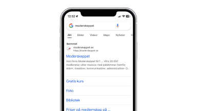 En skärmavbild av en annons för Moderskeppet på Google