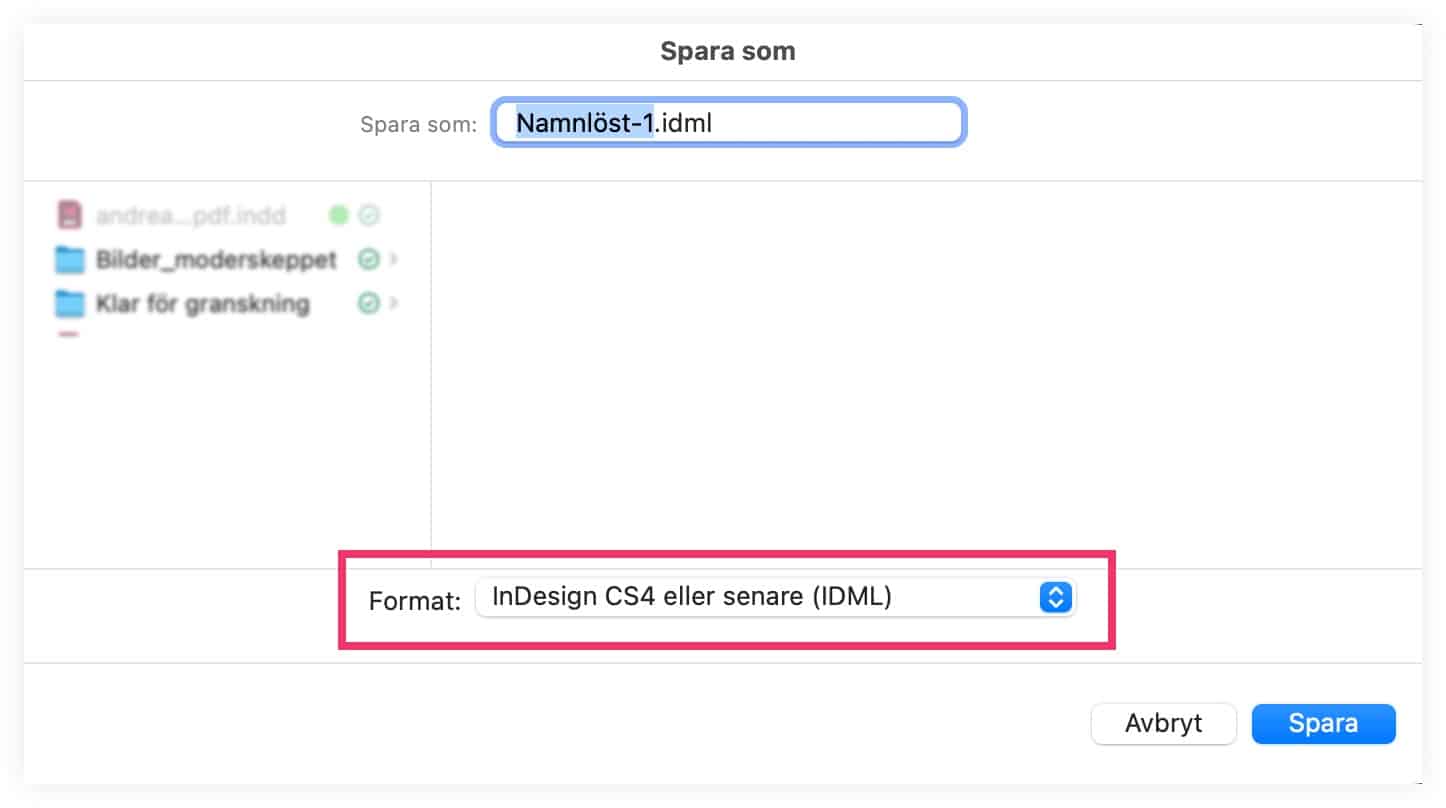 Alternativ för spara InDesign