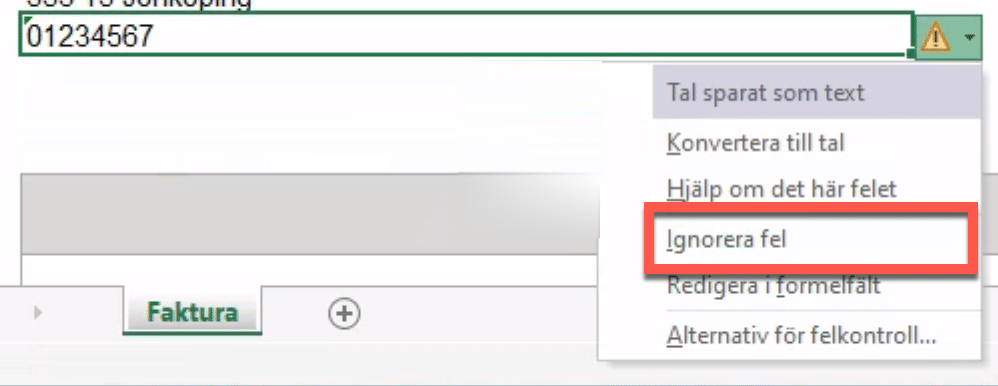 funktionen ignorera ett fel i Excel