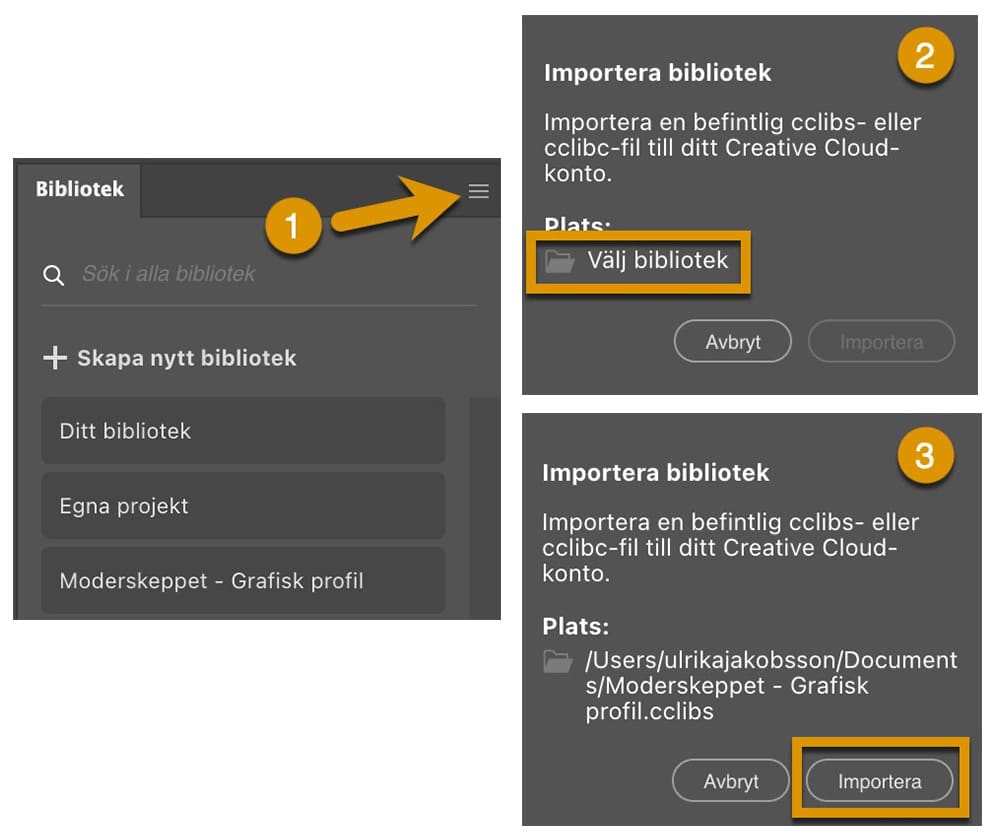 Importera CC Bibliotek, skärmdumpar