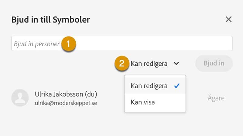 Inställningar för att dela ett CC Bibliotek