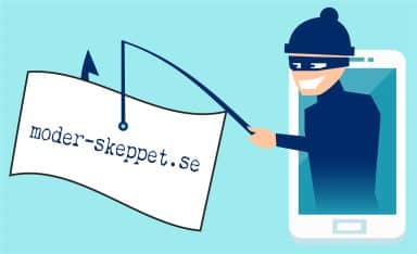 Illustration som föreställer en bedragare med en fejkdomän