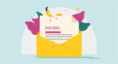 Illustration av ett nyhetsbrev i gult kuvert