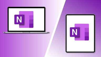 Illustration med en dator och en ipad med OneNote-loggan på båda