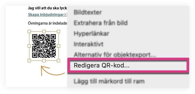 Menyn redigera qr-kod