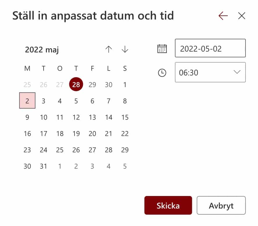 Välj en tid och datum för att skicka ditt mejl