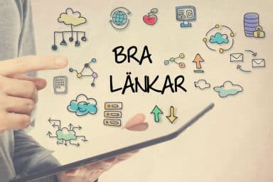 Illustrerad bild med texten "bra länkar" som syftar på länksamlingen till SEO-verktyg.