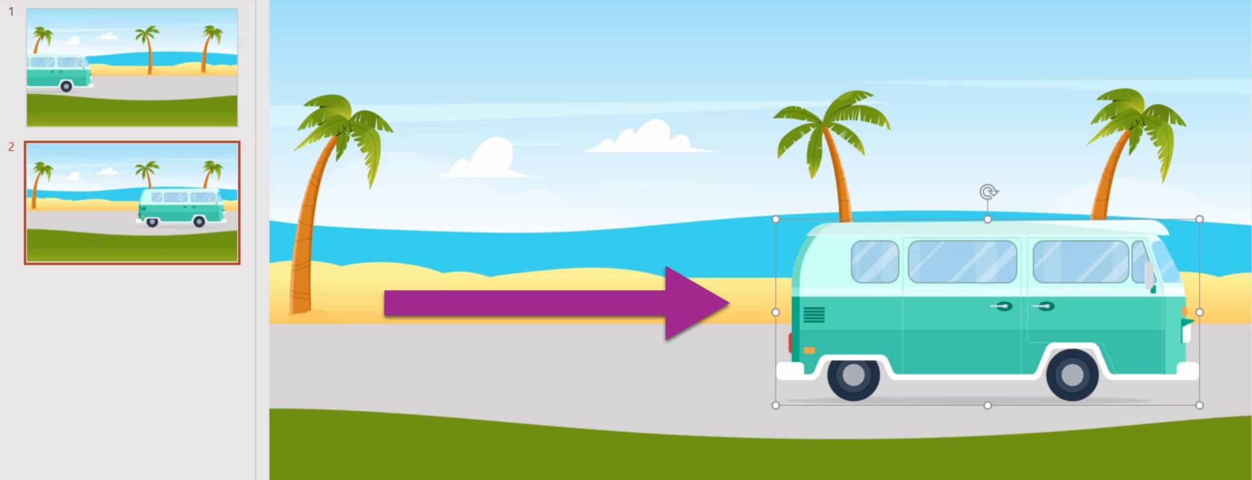 Bilden visar hur du förflyttar ett objekt mellan två slides.