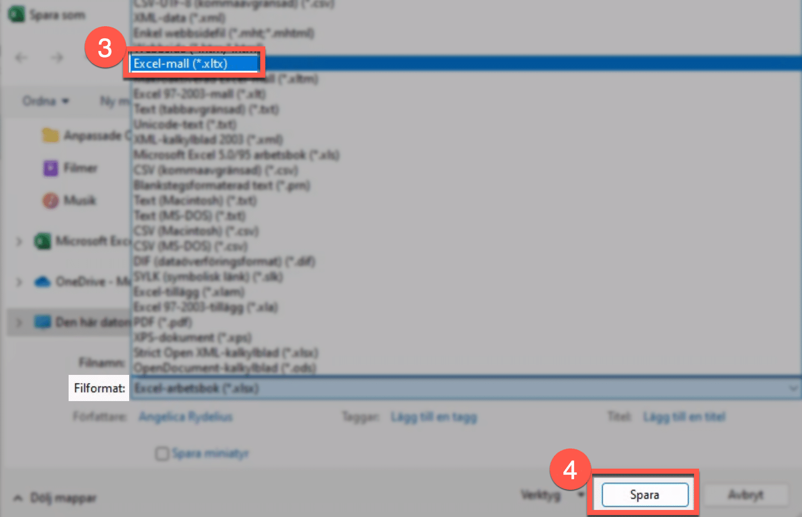 dialogrutan Spara som i Excel