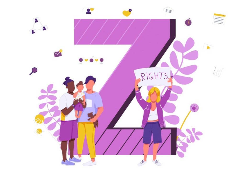 Ett Z som symboliserar generation Z och tre personer