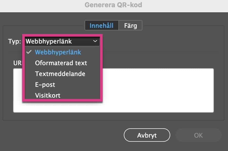 Listmeny - vad ska QR-koden leda till?