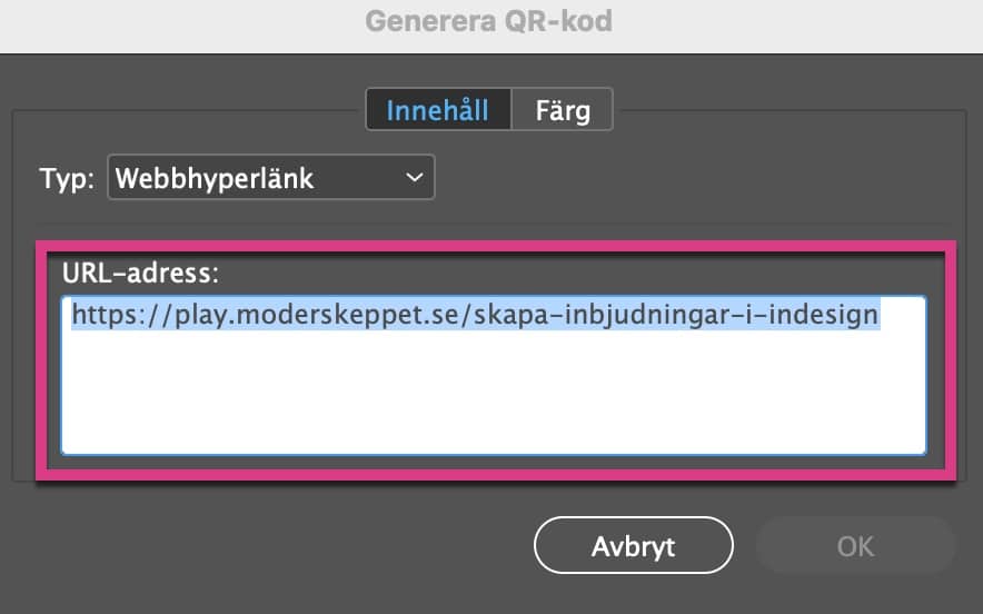 Webblänk dit QR-koden leder