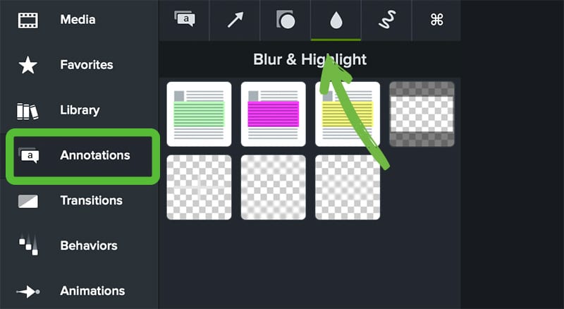 Fliken Annotations i Camtasia