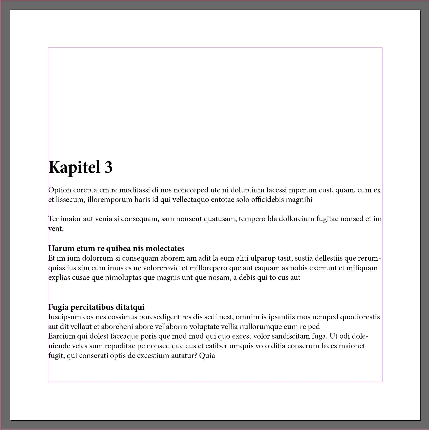 Skärmdump av boksida med nytt kapitel där rubriken är försjuten till en tredjedel ner på sidan
