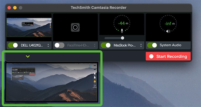 Förhandsvisa inspelningsytan i Camtasia