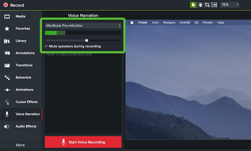 Fliken Voice Narration i Camtasia