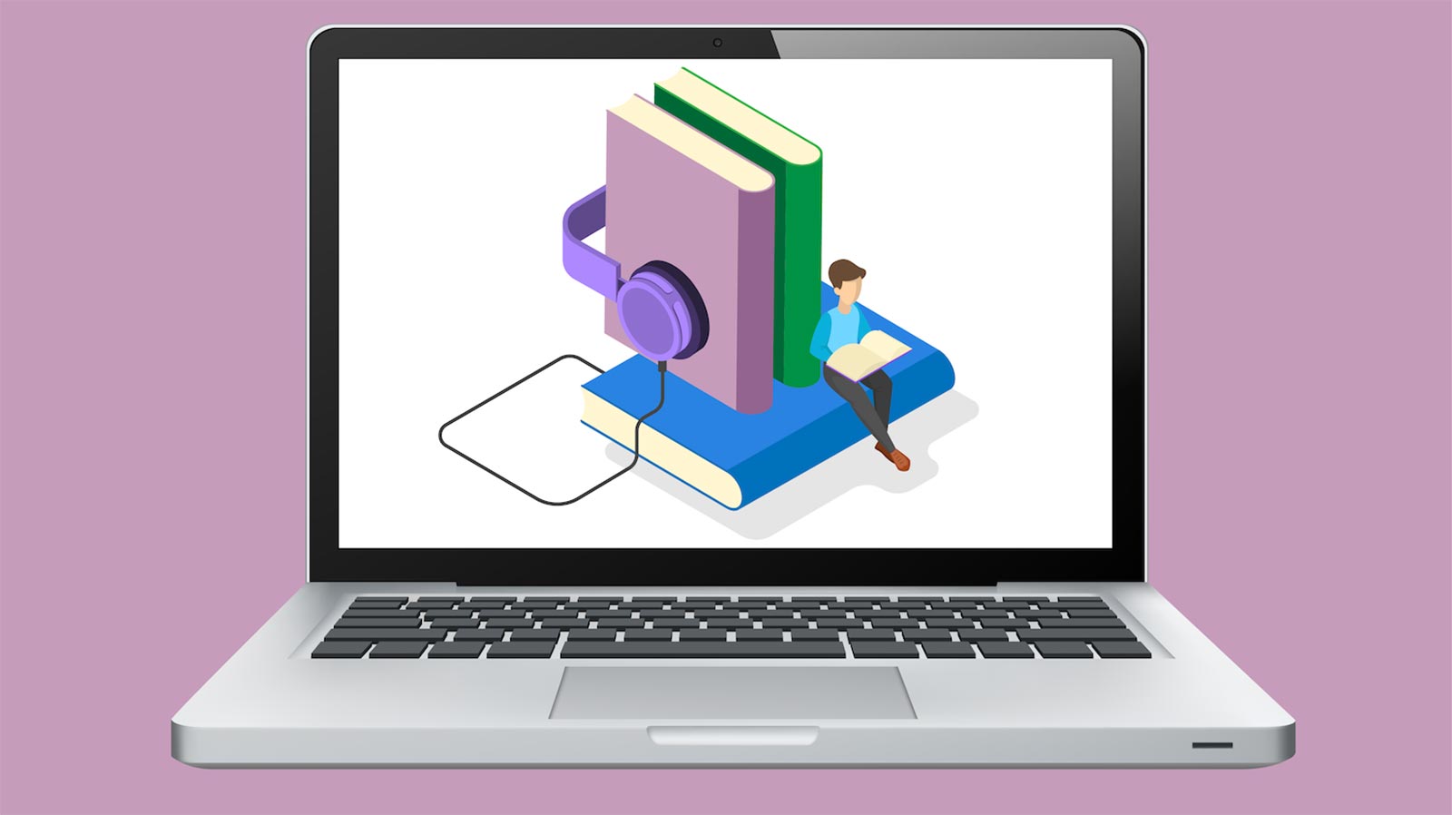 Vektorillustration på dator och e-bibliotek