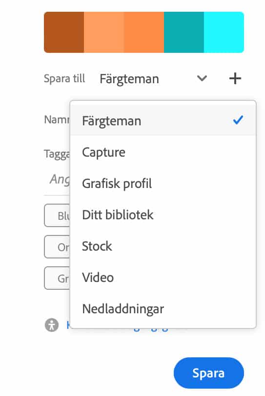 Skärmdump från Adobe Color