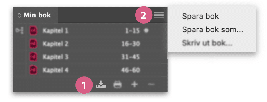 spara bok i InDesign