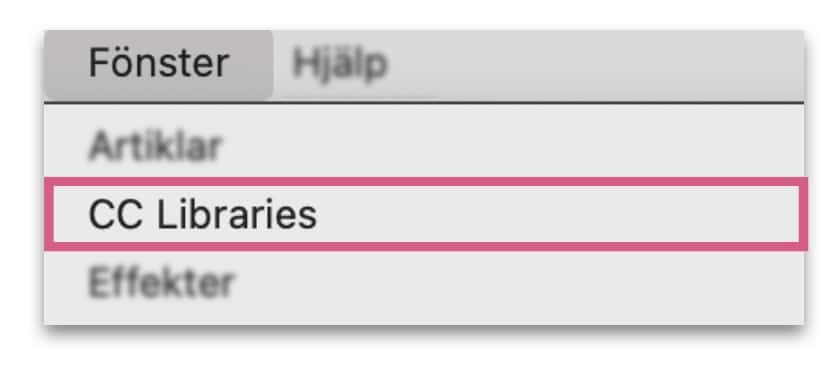 Skärmdump på fönstermenyn i InDesign