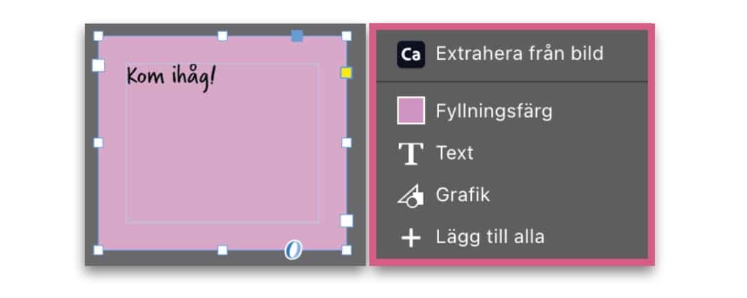 Rosa kom-ihåg-lapp med alternativen i CC-biblioteket